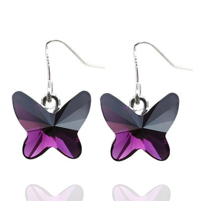 Purple Austria Crystal 925 Sterling Silver Butterfly Earring