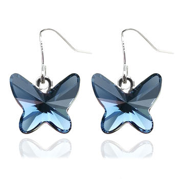Austria Crystal 925 Sterling Silver Blue Butterfly Earrings