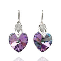 Shining Austria Heart Crystal 925 Silver Drop Earrings
