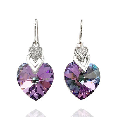 Shining Austria Heart Crystal 925 Silver Drop Earrings