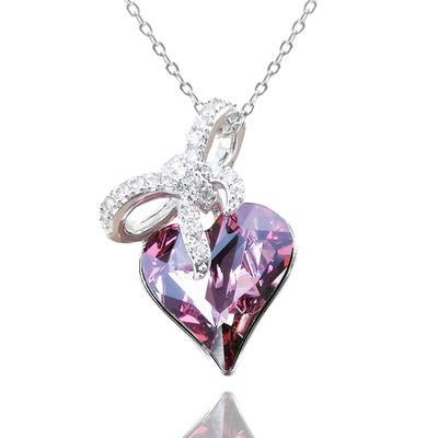 925 Sterling Silver Bow-knot Heart Crystal Necklace