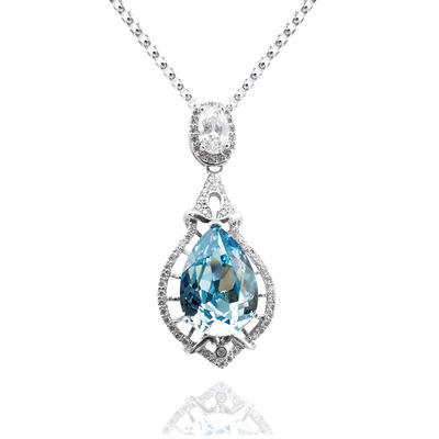 925 Sterling Silver Crown Crystal Zircon Necklace Jewelry