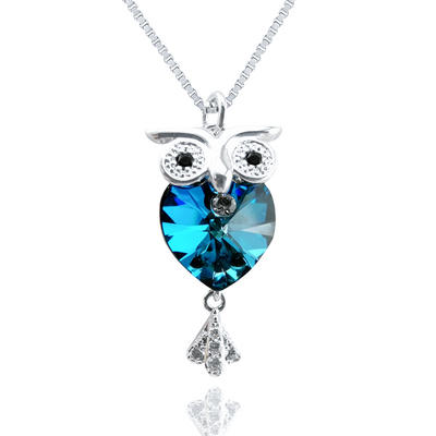 925 Sterling Silver Owl Crystal Zircon Necklace