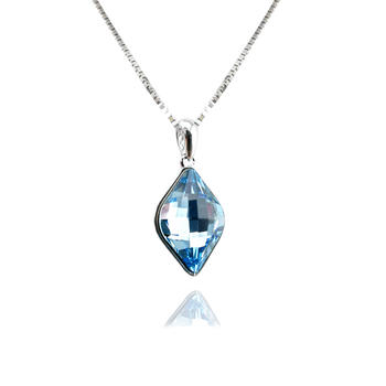 Austria Blue Geometric Crystal 925 Silver Necklace