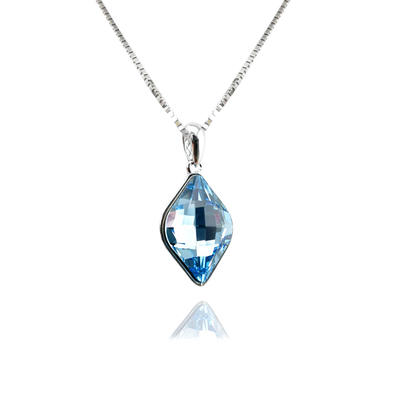 Austria Blue Geometric Crystal 925 Silver Necklace