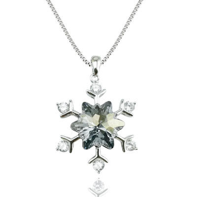 925 Sterling Silver Light Gray Snowflake Crystal Necklace