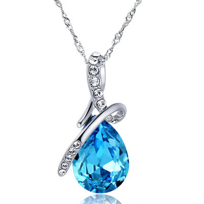 Water Drop Crystal 925 Sterling Silver Necklace