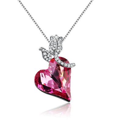 925 Sterling Silver Austria Impoted Crystal Heart Necklace