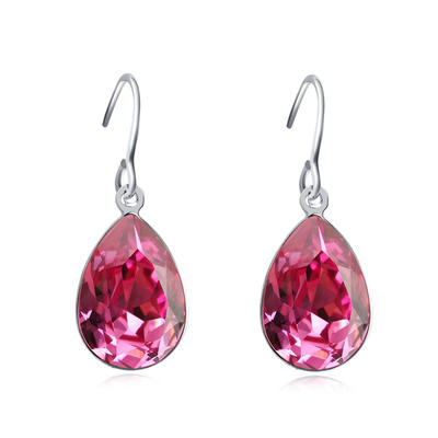Rose red Austria Crystal 925 Sterling Silver Drop Earring