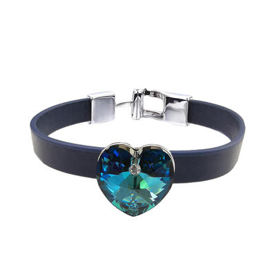 Big Heart Swarovski Crystal  Jewelry Leather Bracelet
