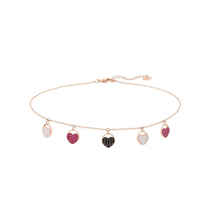Rose Gold Plated Fancy Chain Five Heart Swarovski Crystal Bracelet