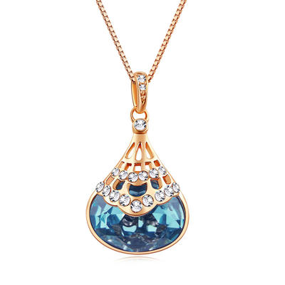 Geometric Fan Shaped Swarovski Crystal Kgold Filled Necklace