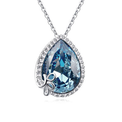 Srlling Blue Swarovski Crystal Necklaces Pendant Set For Parties