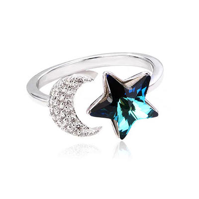 Fashion Swarovski Crystal Star Moon Open Custom Ring