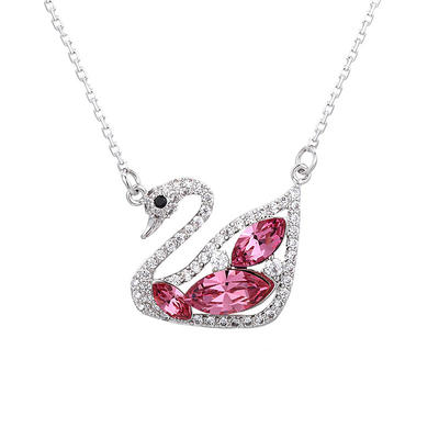 Elegant Swarovski crystal swan design sterling silver necklace