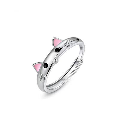Cute animal mouse opening adjustable 925 silver ring