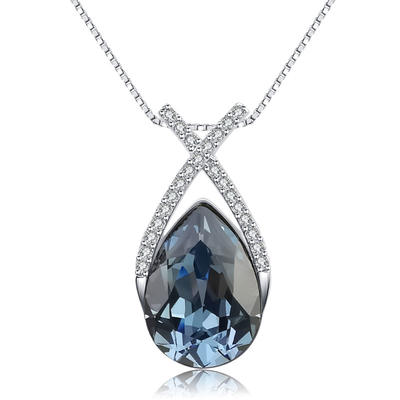 X water drop shape crystal stone custom silver 925 necklace