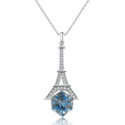 Romantic Tower Crystal Shaped 925 Sterling Silver Necklace