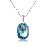 Rectangular Austrian Crystal 925 Silver Gold Plated Jewelry Necklace