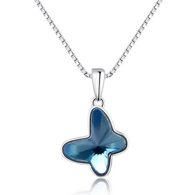Austrian Crystal Butterfly 925 Sterling Silver Ladies Necklace