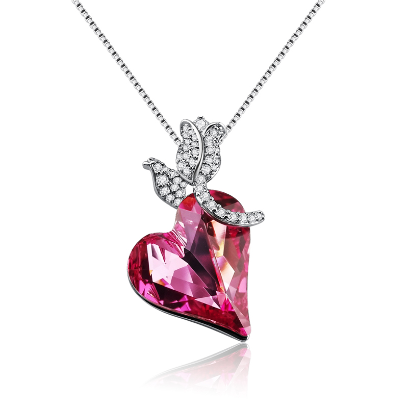 925 Sterling Silver Austria Impoted Crystal Heart Necklace