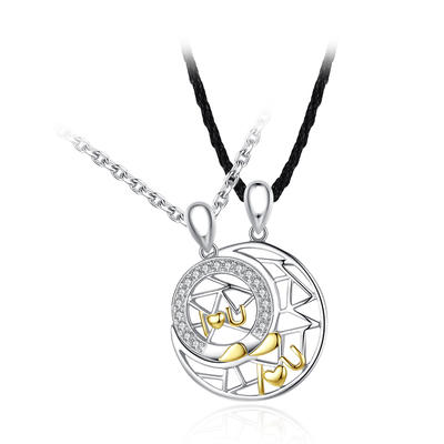 Sun And Moon Zircon Inlaid 925 Sterling Silver Necklace