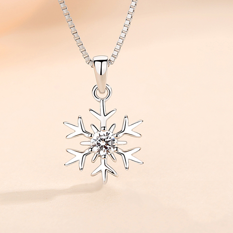 Zircon Inlaid Snowflake Sterling Silver Necklace