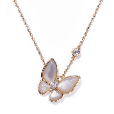 Butterfly Natural Mother-of-pearl Silver Necklace