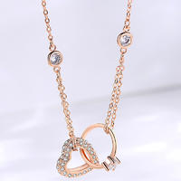 Ring and Heart Zircon Inlaid Sterling Silver Necklace