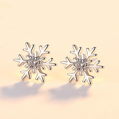 Zircon Inlaid Snowflake Sterling Silver Earrings
