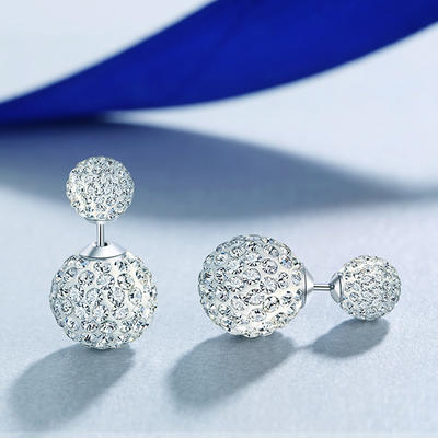 Double Globe Zircon Inlaid Sterling Silver Earrings